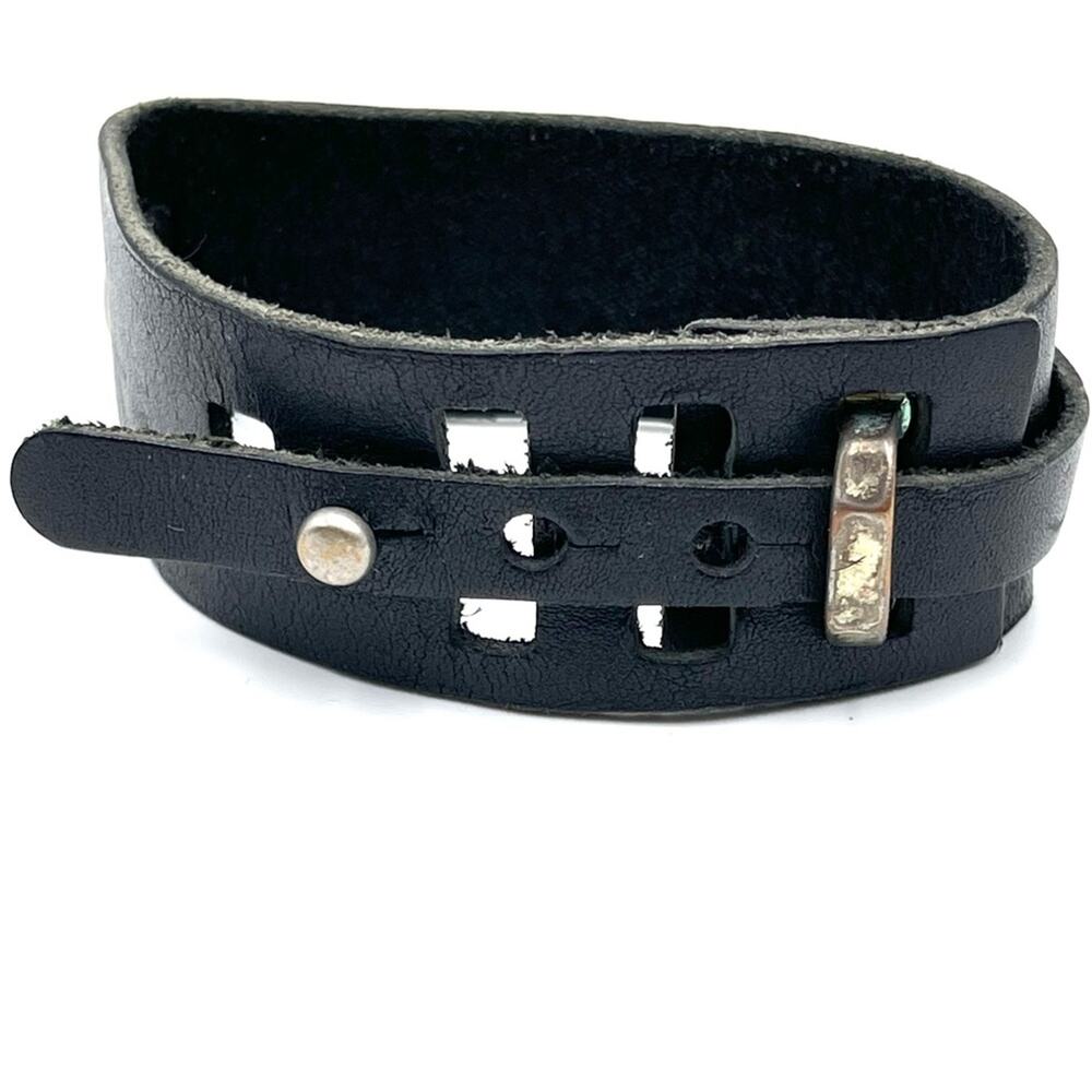 VINTAGE Black leather bracelet Moto Biker